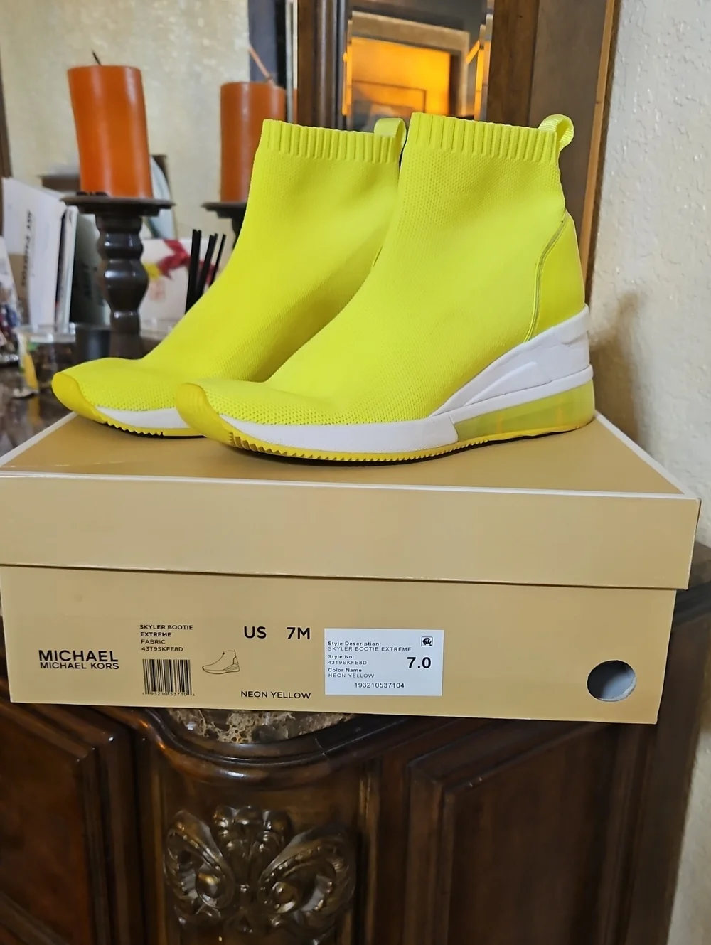 Michael Kors Neon Yellow Sock Wedge Sneakers - Women's